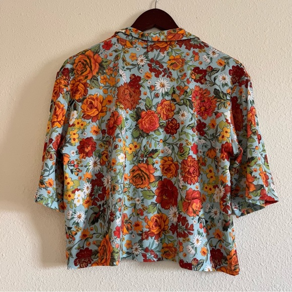 NWT Zara Green Floral Button Down Blouse Retro Top Women's Small Vintage Style - Picture 7 of 7